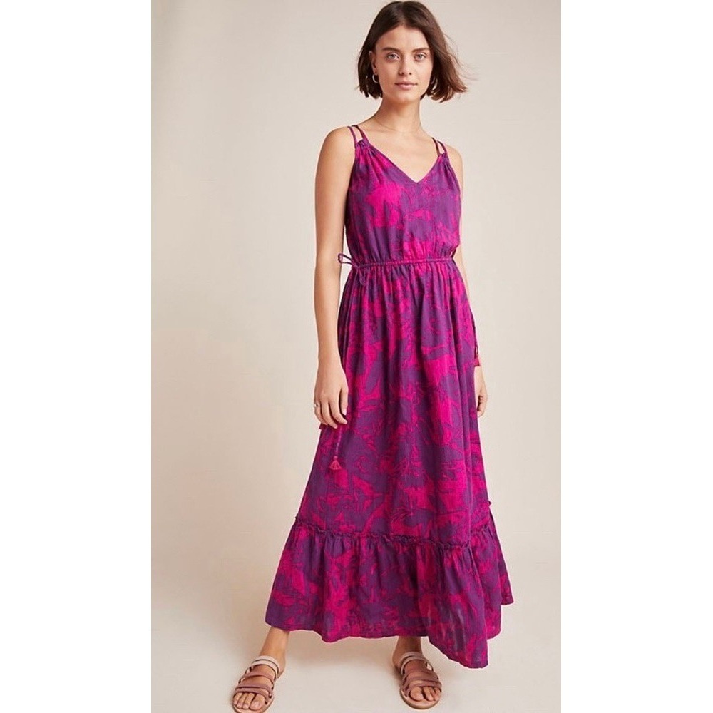Anthropologie SATURDAY SUNDAY Yasmine Maxi Dress Fuchsia Purple Floral Large
